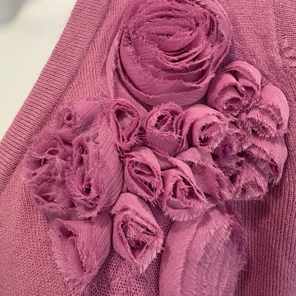 Mercer Street Studio Chiffon Rosette Waterfall Cardigan Sweater Size M Rose Pink - Picture 5 of 12